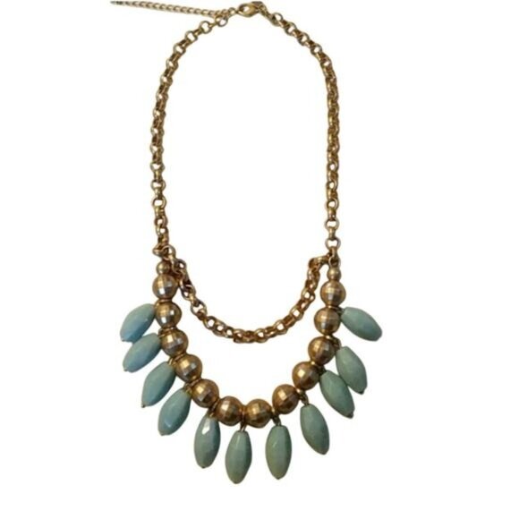 Lia Sophia Necklace Matte Gold Tone with Blue Accent Beads New with Tags - Picture 1 of 6